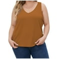 thumbnail image 2 of Fartey Plus Size Ribbed Tank Tops for Women Trendy Elegant V Neck Sleeveless Shirts Solid Color Summer Camis Top Soft Workout Tanks Brown XL, 2 of 7