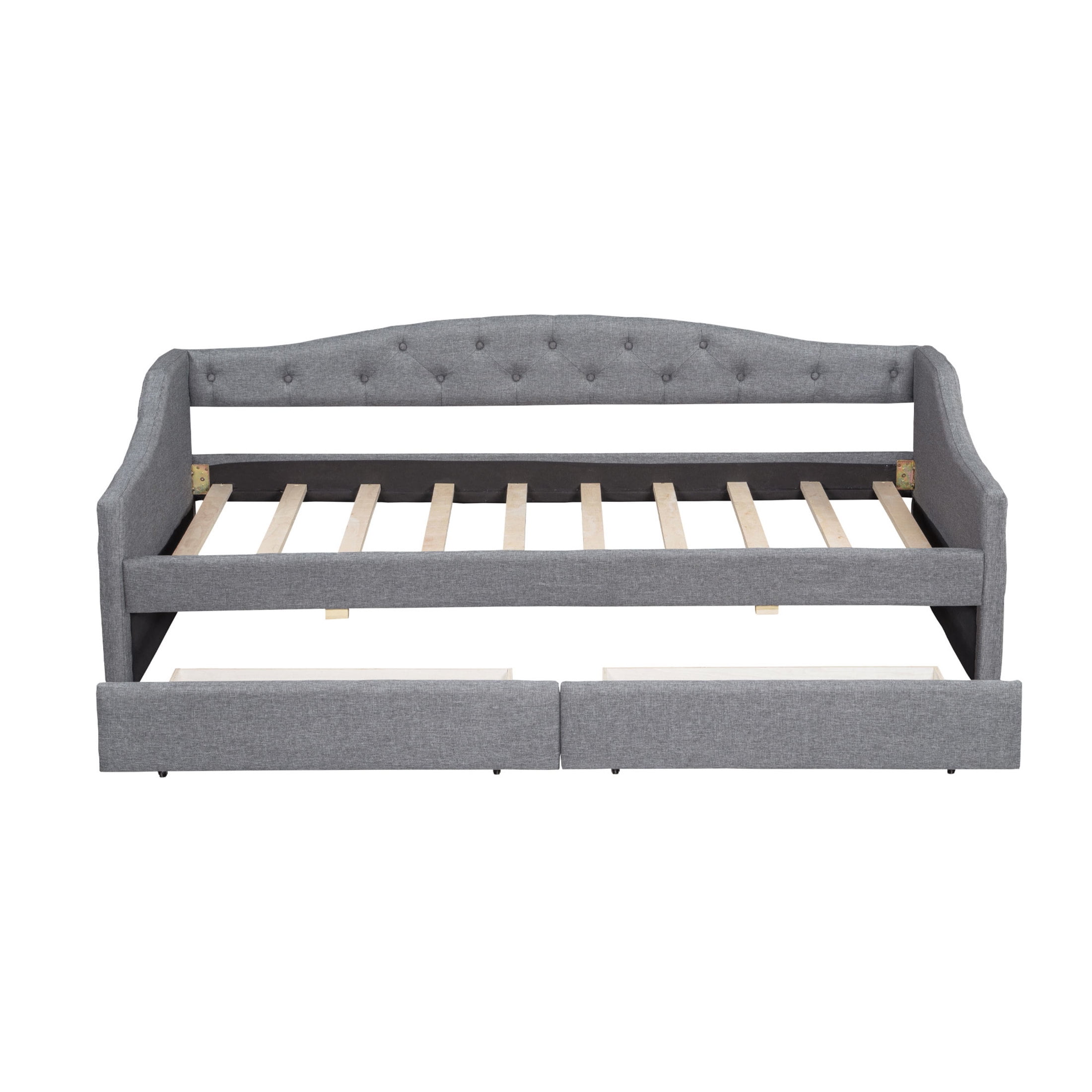 Noble House Twin XL Linen Upholstered Daybed, Tufted Frame with 7-Color LED Belt and 2 Storage Drawers, Gray