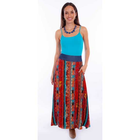 Scully HC874-SFE-S Western Skirt Womens Maxi Wrap Side Pockets, Santa Fe - Small