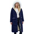 thumbnail image 2 of Women's Mid-Length Hooded Cotton Coat, Faux Fur Trim Parka, Long Sleeve Quilted Jacket, Casual Streetwear Coat, Drawstring Waist Puffer Coat, Cold Weather Outerwear Navy, 2 of 6