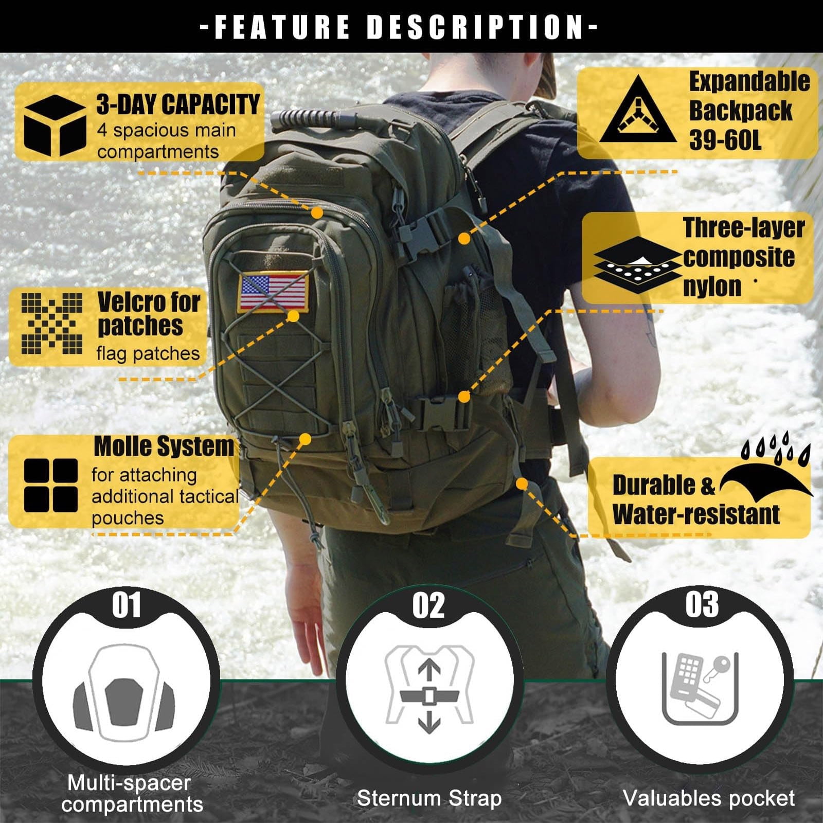 Backpack for Men Women Camping Hiking Large Multifunction Outdoor Sport Rucksack Molle Bag Backpacks