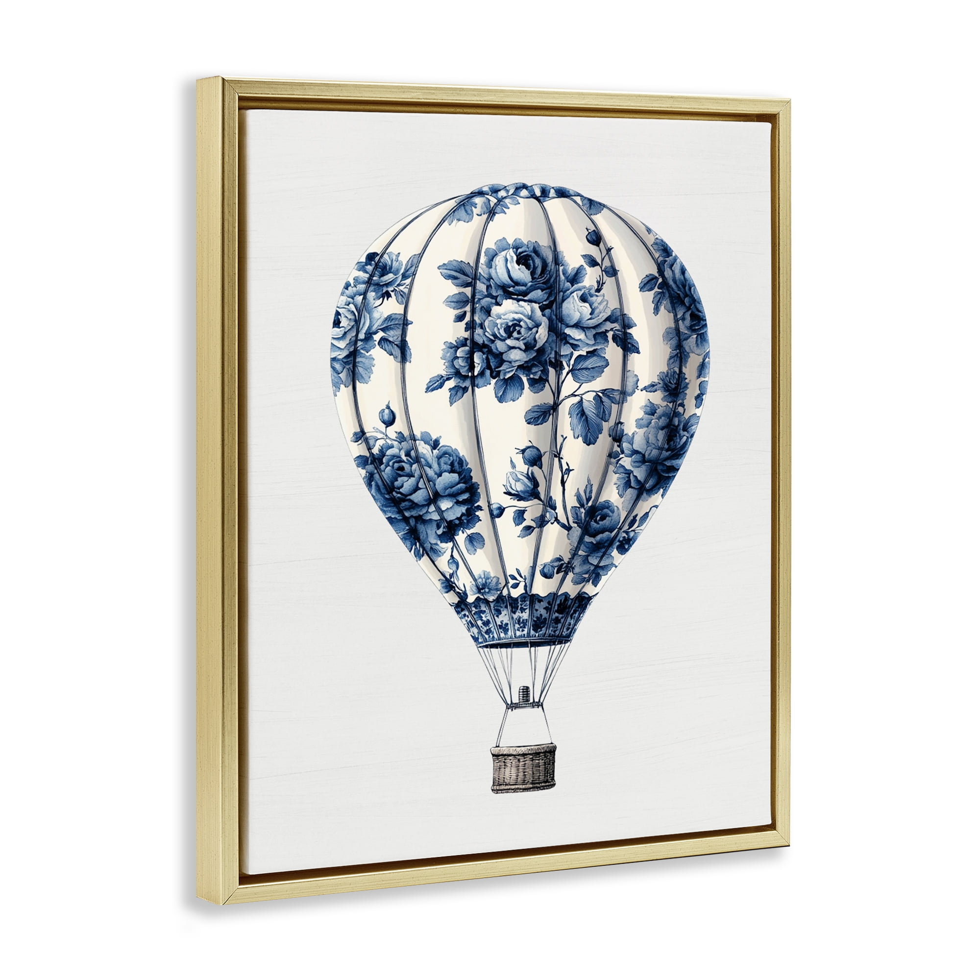Vintage Toile Hot Air Balloon Gold Framed Floater Canvas Wall Art, design by Lettered and Lined