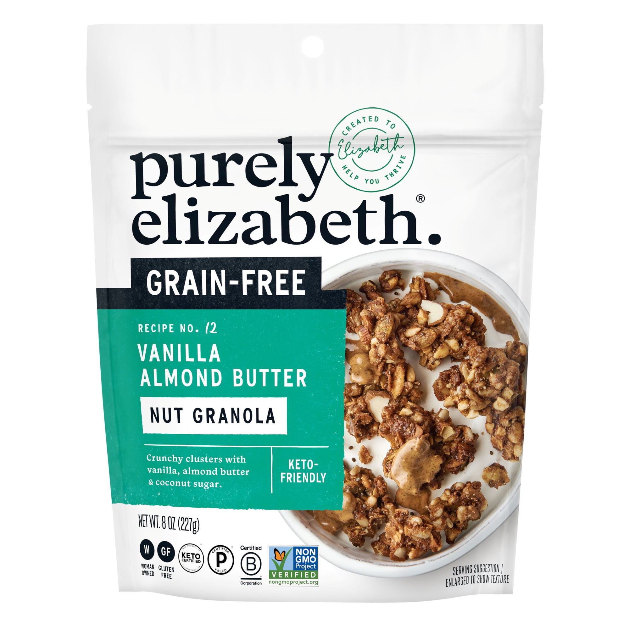 Purely Elizabeth Grain-Free Keto Granola, Vanilla Almond Butter, 8 oz Bag