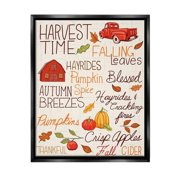 Stupell Industries Harvest Time Phrases Holiday Painting Black Floater Framed Canvas Art Print Wall Art, 17 x 21