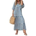 thumbnail image 3 of SLADYGLD Women Geometric Graphic V Neck Puff Sleeve Flowy Hem Maxi Dress, 3 of 5