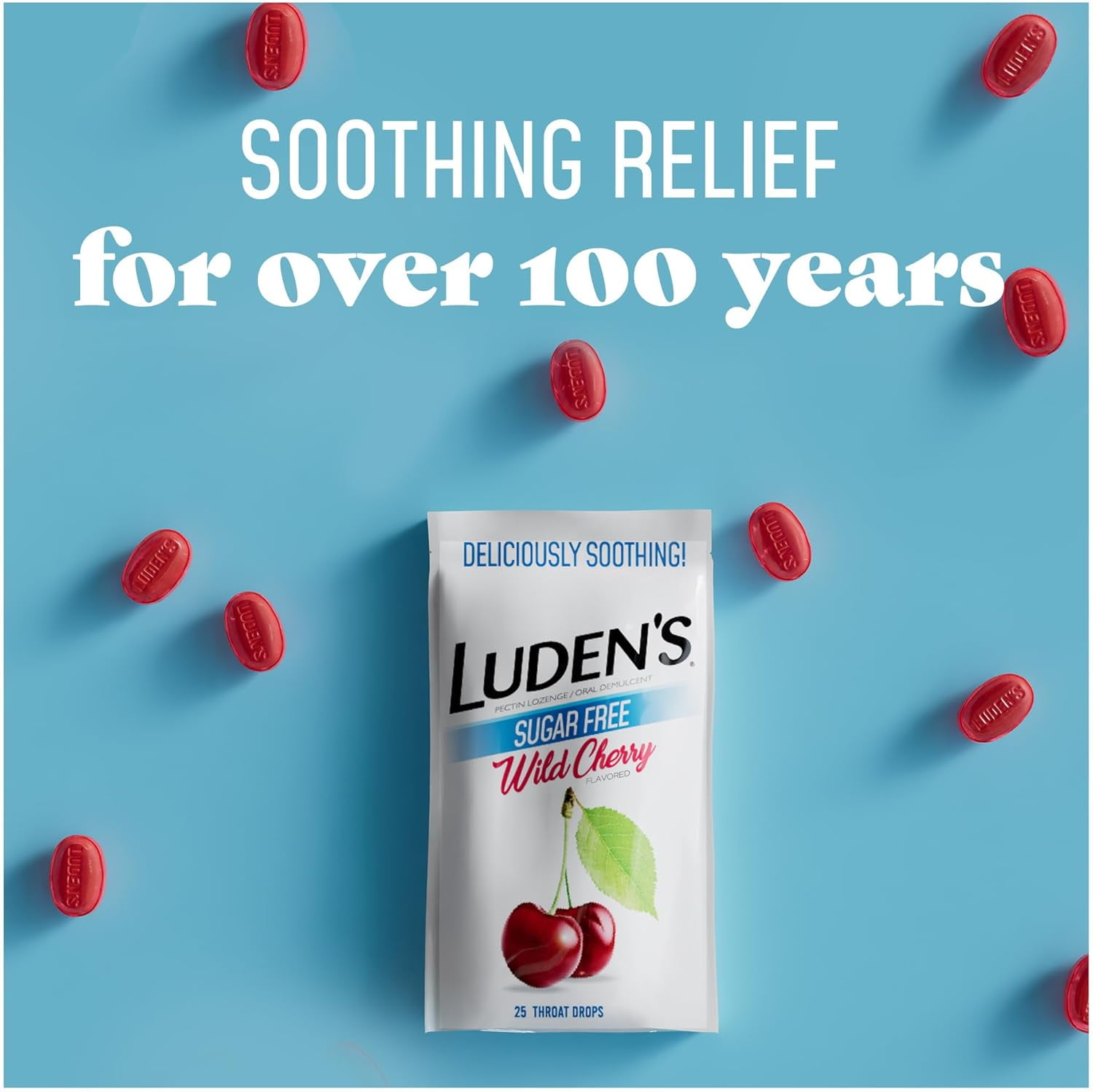 Luden's Sugar Free Wild Cherry Throat Drops, Sore Throat Relief, 25 Count (12 Pack)