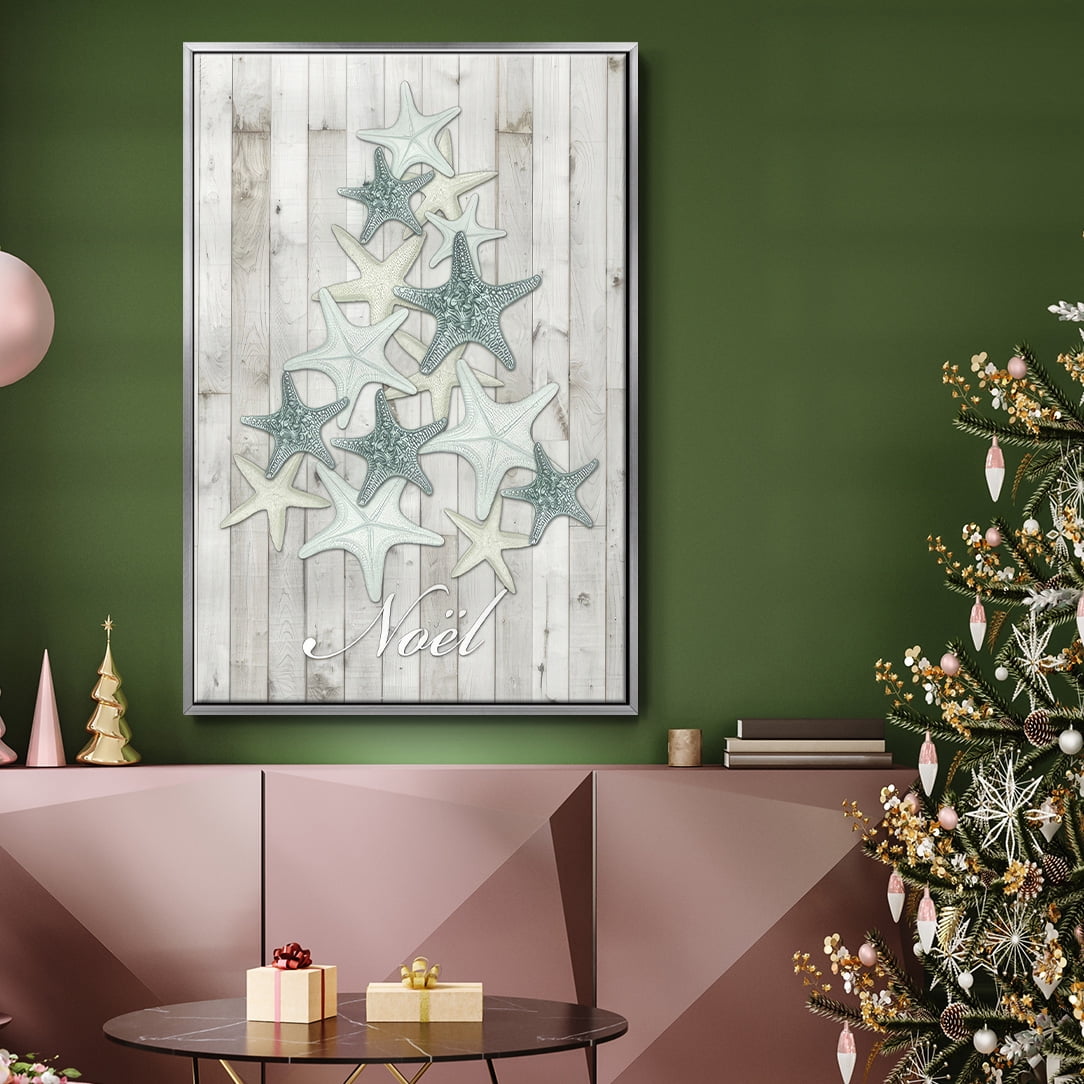 Coastal Christmas IV - Framed Gallery Wrapped Holiday Canvas - 17 x 25 - Silver Frame