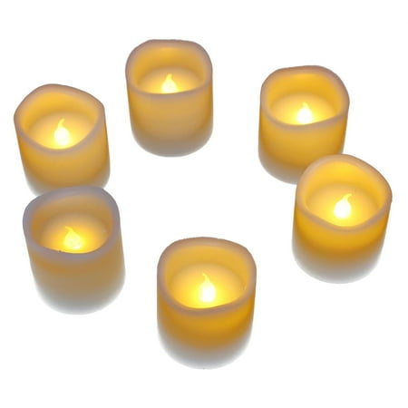 Fake Candle App 6-Pack Battery Operated Candles - Flickering Flameless LED Tea Light, Electric Votive Candle, Battery Power Fake Candles - Made of Real Wax, White, 2 x 2 Inches ()