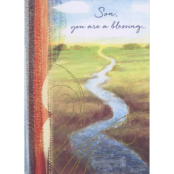 Designer Greetings Son, You are a Blessing: Watercolor Stream Running Through Meadow Religious Father's Day Card