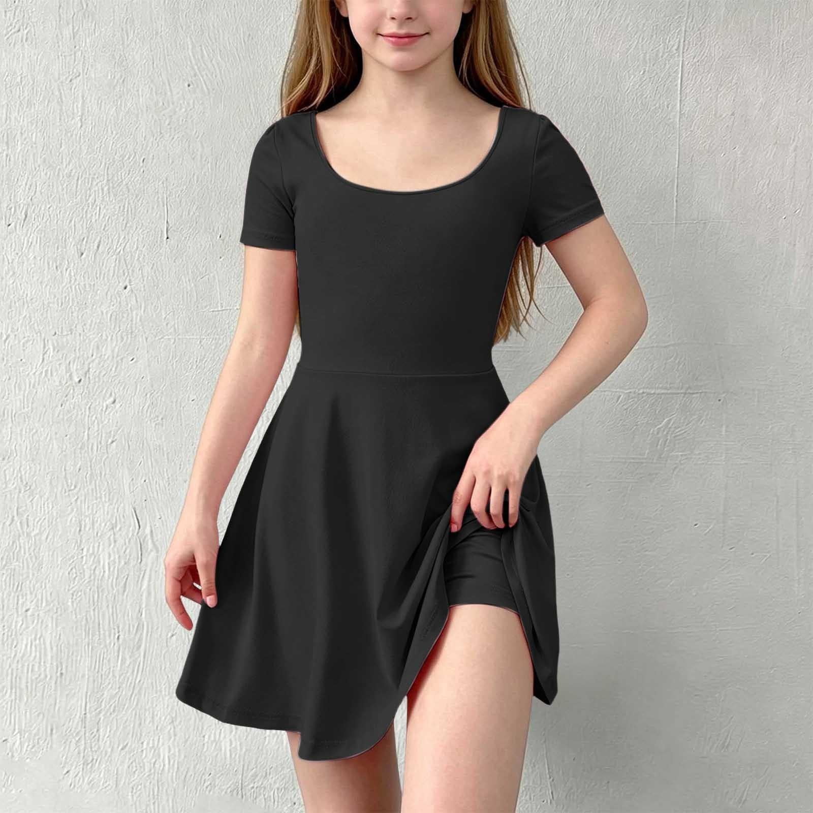 ATOGUTA Athletic Dress for Girls Black Ruffle Summer Dresses Cute Birthday Party Princess Sundress 5T-15