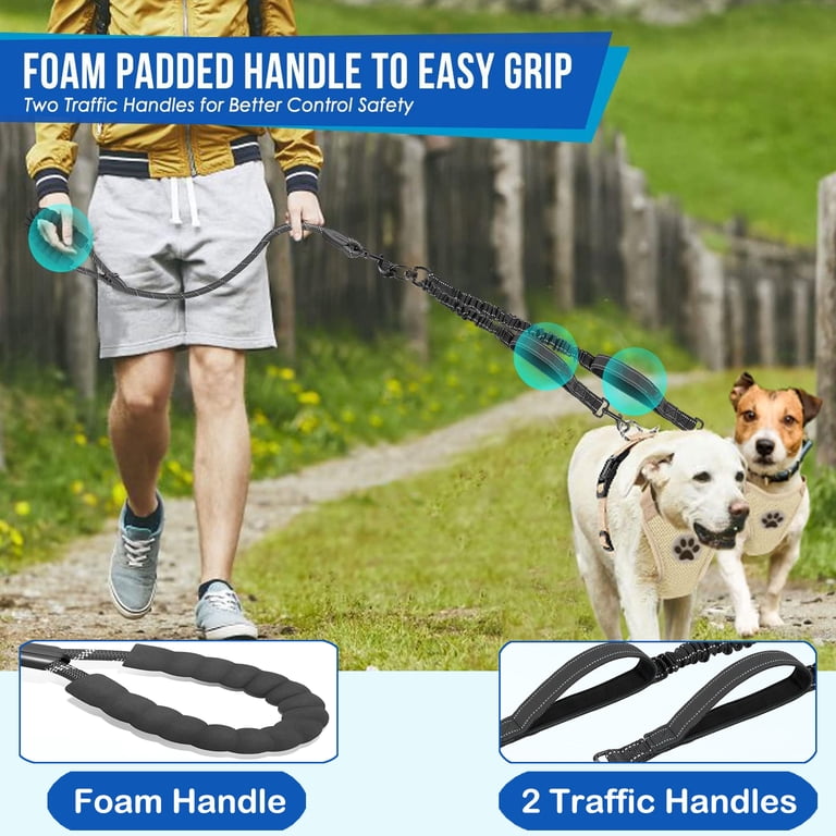 Dinosam Double Dog Leash with 360° Swivel, Black photo 4