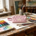 thumbnail image 4 of geerera Large Capacity Pencil Case, Makeup Brush Bag, Quilted Heart Pattern Pen Organizer with Polka Dot Print & Side Handle, Zipper Pouch for Markers & Office Supplies, 7.2x3.35x2.56 Inch, 4 of 7