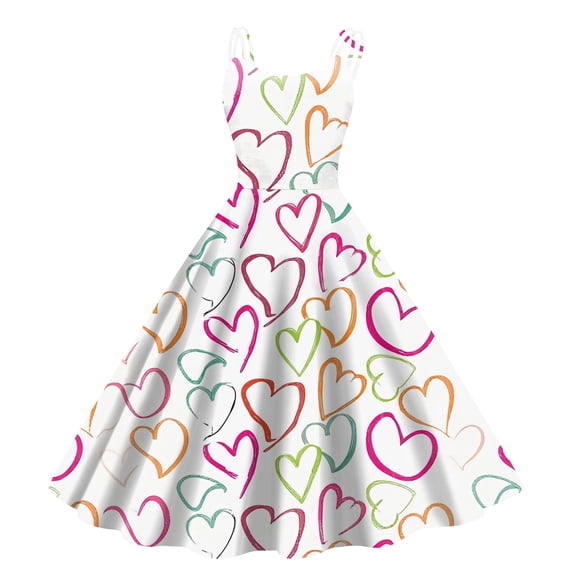 Valentines Dress for Women Sleeveless Love Heart Print Dresses 2026 Spring Summer A-Line Strapless Cocktail Punk Dress Hot Pink L