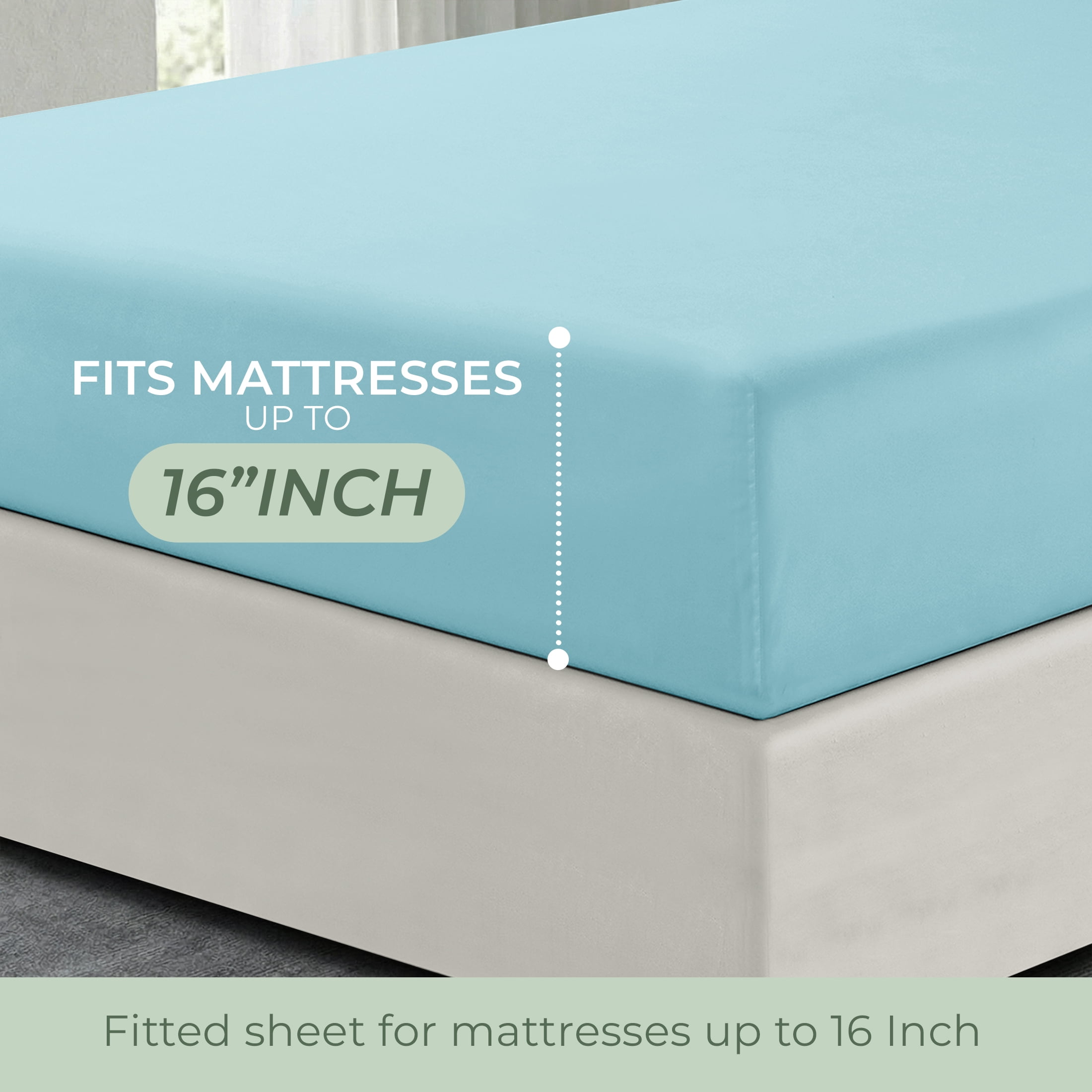 Smooth Microfiber Bed Sheet Set, Solid Blue, Lightweight & Breathable, Wrinkle Resistant, Deep Pocket, 4-Piece King Aqua Blue