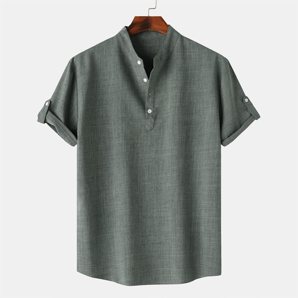 pstuiky camisetas camisas para hombre, Camisa hawaiana informal de manga corta con cuello alto y botones para hombre ropa de hombre m