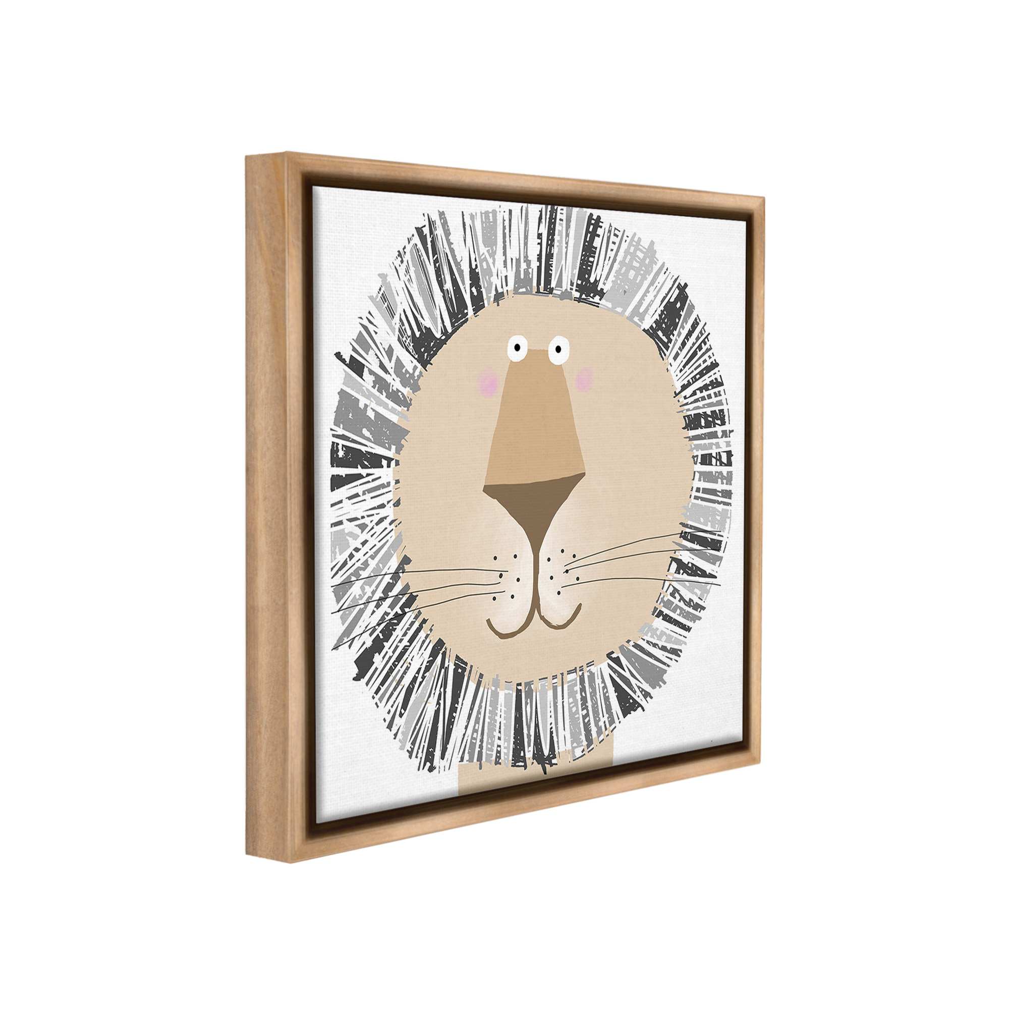 Stupell Industries Cartoon Lion Smile Animals & Insects Painting Brown Floater Framed Canvas Art Print Wall Art, 18 x 18