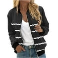 thumbnail image 3 of QATAINLAV Womens Fall Coats Fashion Striped Cardigan Tops Casual Full Zip Long Sleeve Bomber Jackets Outerwear with Pockets, Black, L, 3 of 6