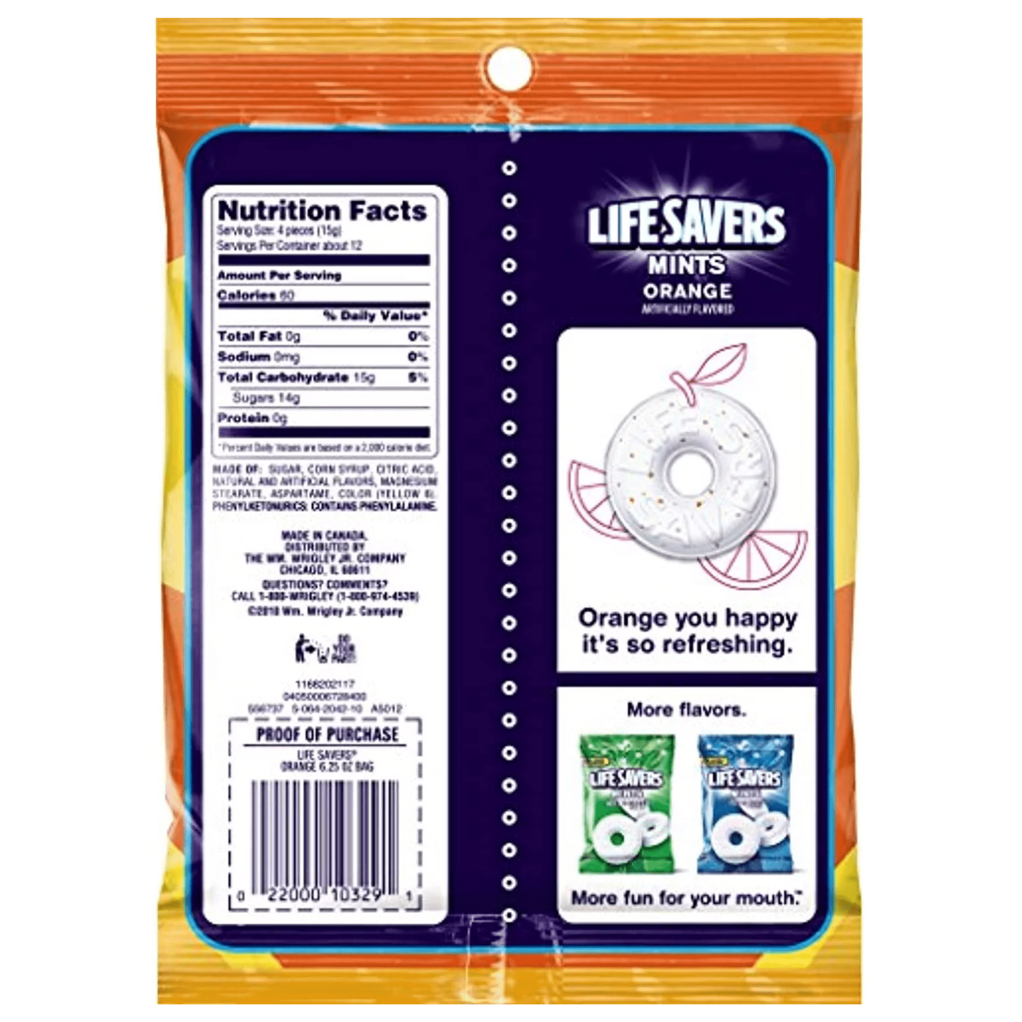 LIFE SAVERS ORANGE MINT Bag 6.25 Ounce Fresh Individually Wrapped (Pack of 12 BOXED CASE) Great For Convenience Stores Retailers Or Just Stock Up.