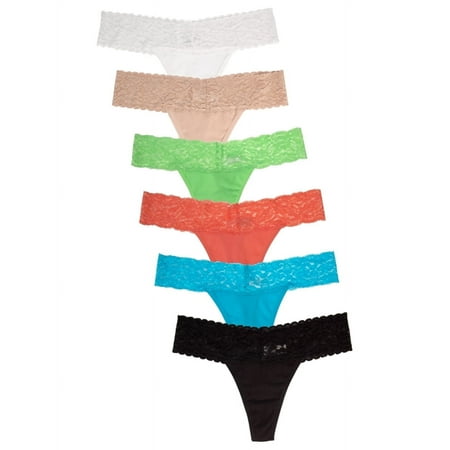 Jo & Bette Women s Lace Cotton Thong Panties  6-Pack