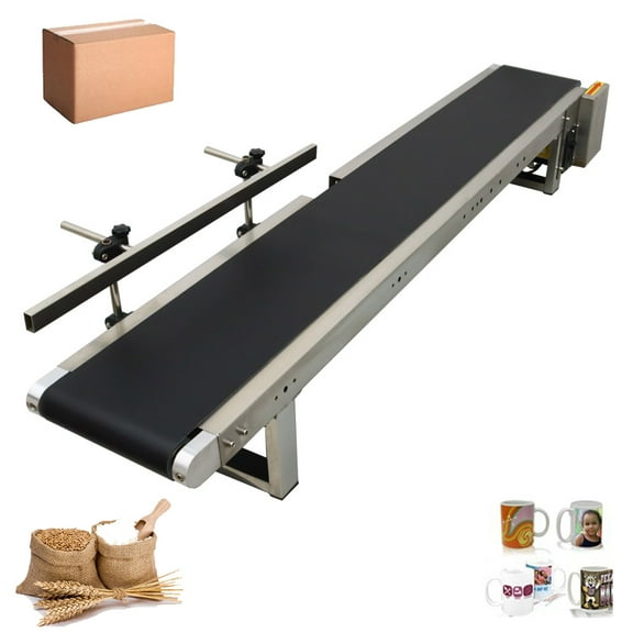 PreAsion Conveyor with Single Guardrail 59*7.8" Black PVC Desktop Conveyor Machine Industrial Conveyor System