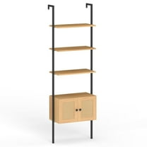 Resenkos 5-Tier Ladder Bookcase with Rattan Cabinet - Metal Frame, Natural