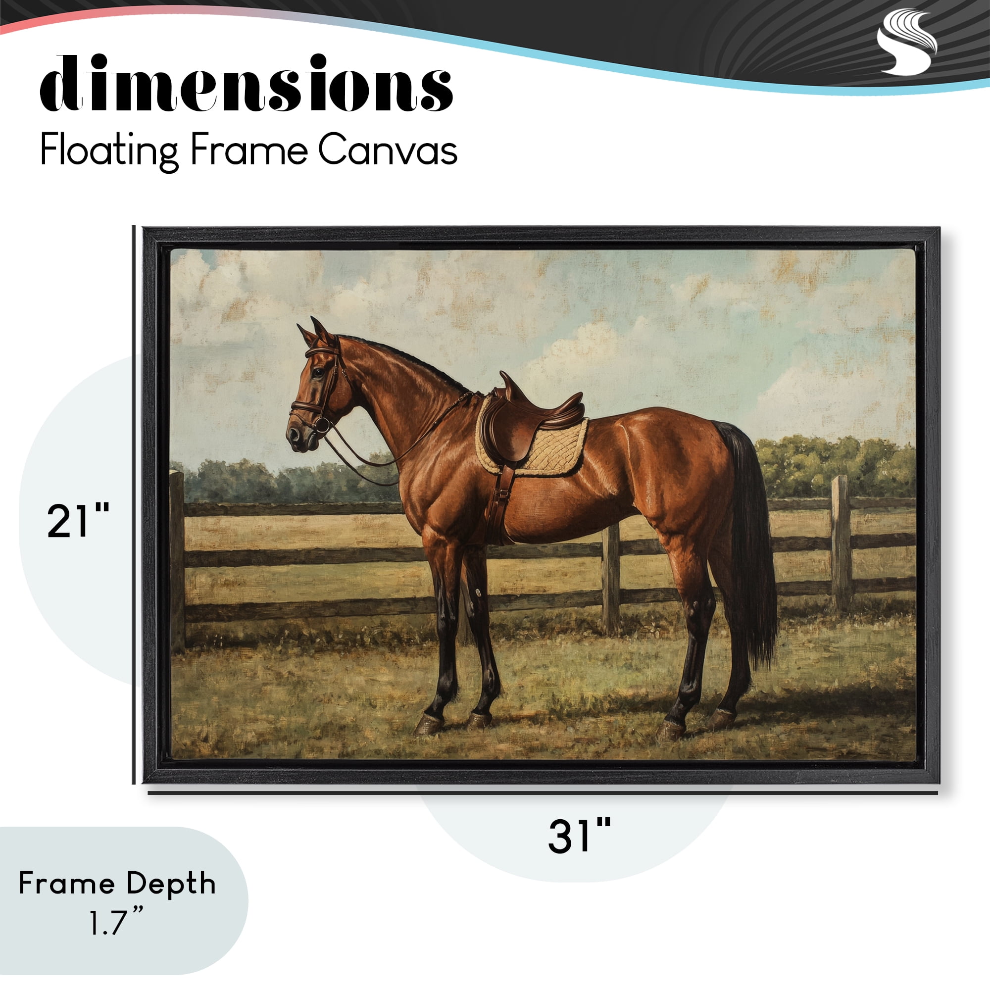 Stupell Industries Chocolate Stag Saddled in Pasture Black Framed Floater Canvas Wall Art, design by Petal Prints Design