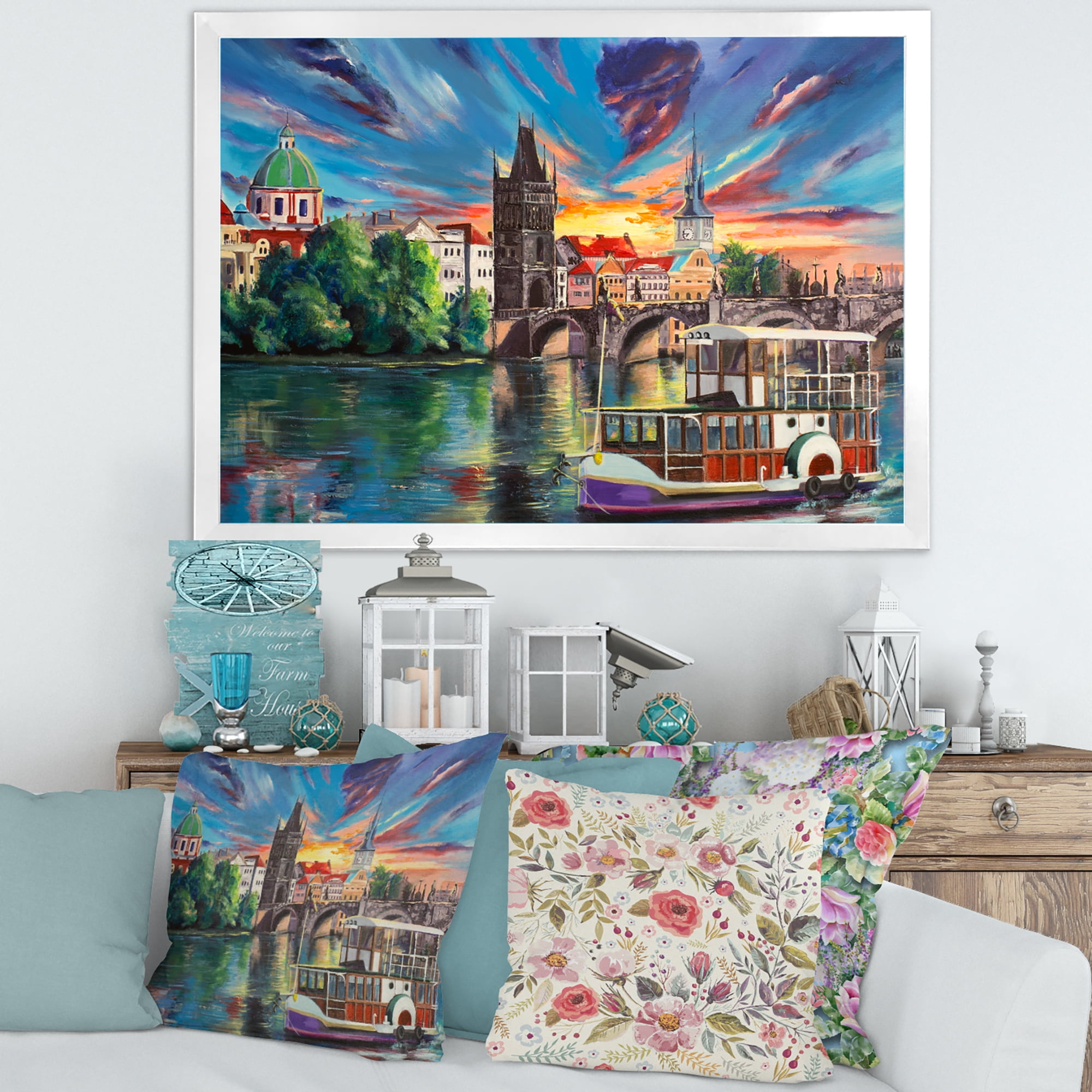 Designart 'Sunset Over Cityview Of Prague' Children's Art Framed Art Print