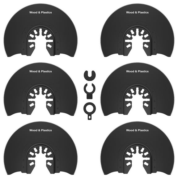 Adifare 6Pcs Oscillating Saw Blades Set 3-1/2inch Semicircular Saw Blade High Carbon Steel Multitool Blades Quick Release Oscillating Blades with 3 Gasket Adapter for Wood Soft Metal Plastic