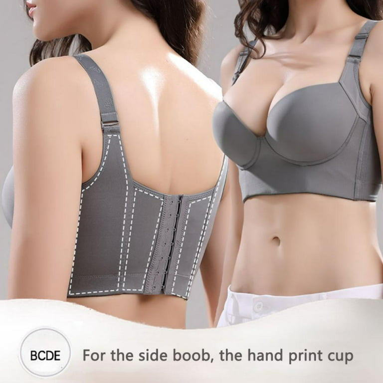 Pretty Comy Deep Cup Bra Hide Back Fat Bras, Seamless Wire Free Everyday  Bras for A to E Cups, Plunge Padding Lift Up Basic Bras for Women 