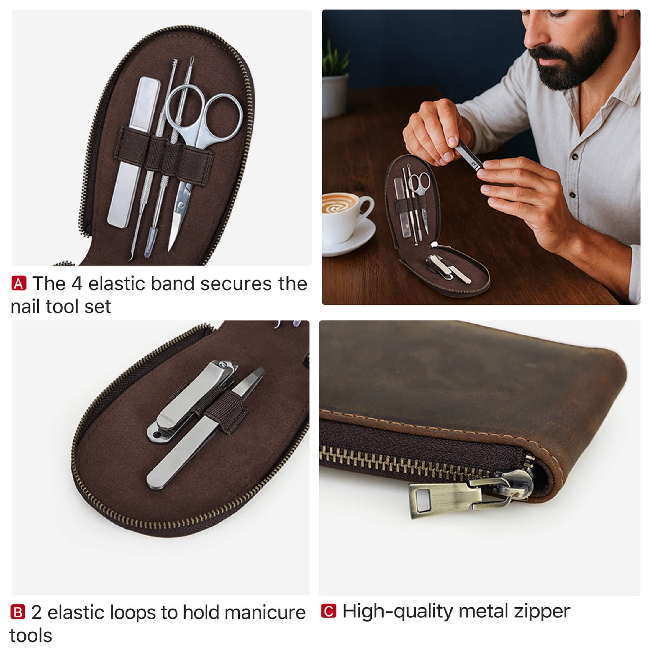 Contact's Full Grain Leather Empty Manicure Set Case, Travel Nail Clipper Pouch for Men, Personal Care Tools Pouch By Handmade (Case Only)