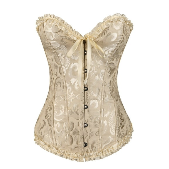 LEKODE corset tops for women western corset top denim bustier mens shawl Women's Lace Corset Satin Corset Cutting Push-up Belt Waist Trainer Burner Beige L