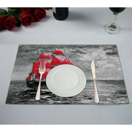 

GCKG Oil Painting Placemat Ship in Ocean Placemat 12x18 Inch Set of 2