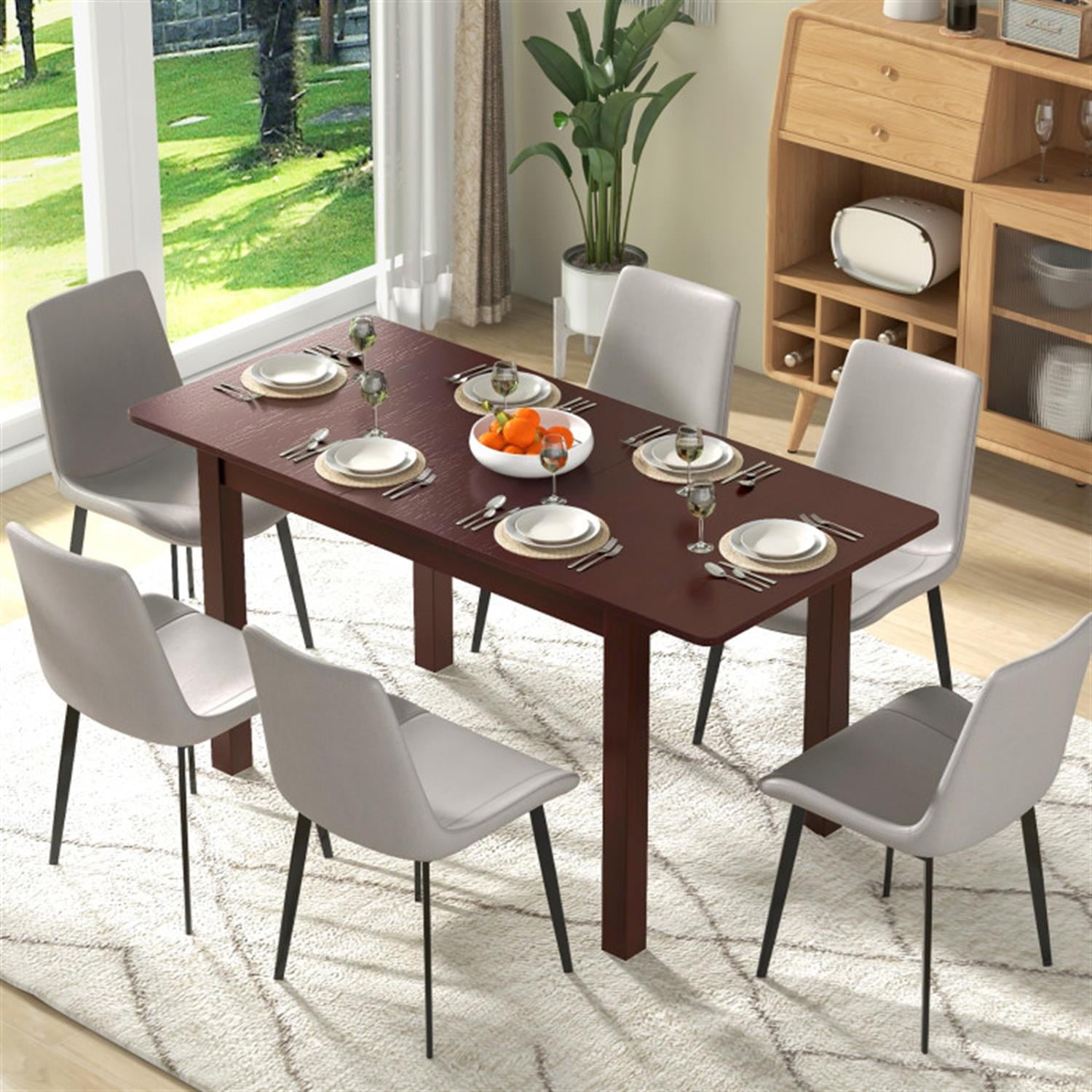 Demi Bonn Extendable Folding Dining Table with Rubber Wood Frame and Safety Locks, Modern Kitchen Table Furniture for Dining Room, Dinette, Brown
