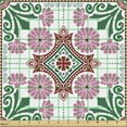 thumbnail image 2 of Floral Upholstery Fabric by the Yard, Rhythmic Eastern European Flower Mosaic Tiles Inspired Motifs, Decorative Fabric for DIY and Home Accents, Jade Green Pale Fuchsia by Ambesonne, 2 of 5