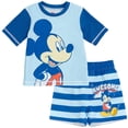 thumbnail image 1 of Conjunto de bañador Disney Mickey Mouse para bebés y niños UPF 50 o más, protector contra erupciones cutáneas, 12 meses, rayas azules, 1 of 5