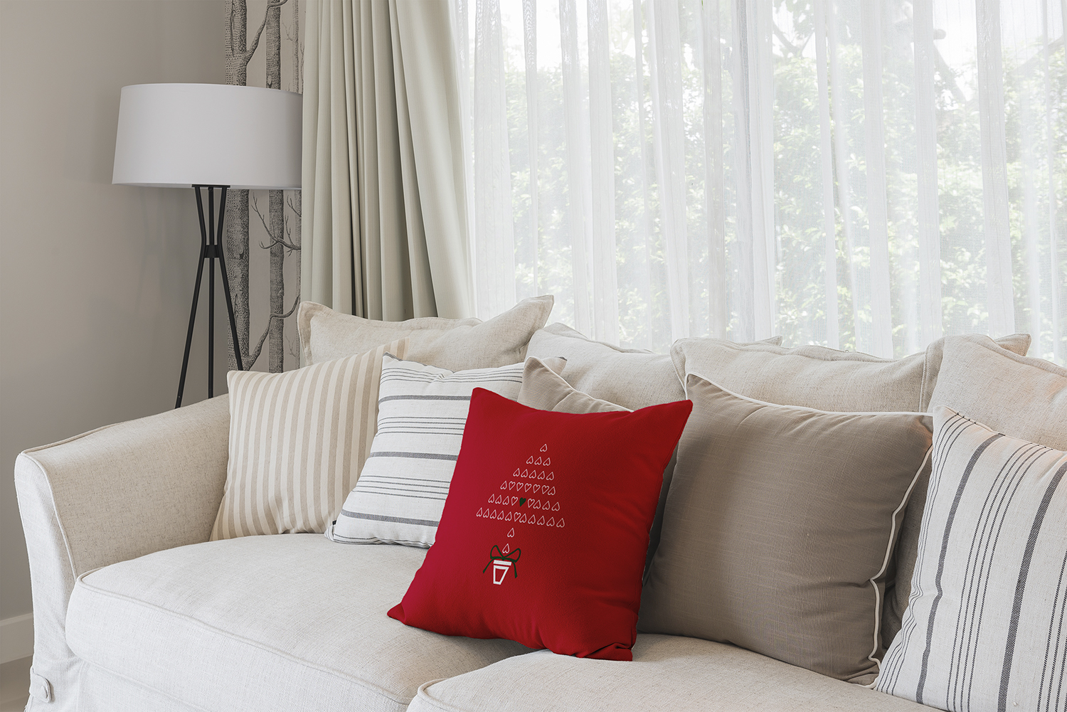 16" x 16" Simply Daisy Hearty Holidays Christmas Polyester Accent Pillow, Red (1 Count)