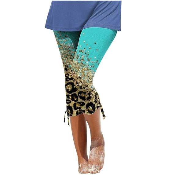 Bigersell Capris Leggings for Women Elastic Waist Capris Clearance Casual Summer Beach Crop Pants Skinny Yoga Capris Leggings High Waisted Side Drawstring Lightweight Cropped Pants Green-Y L