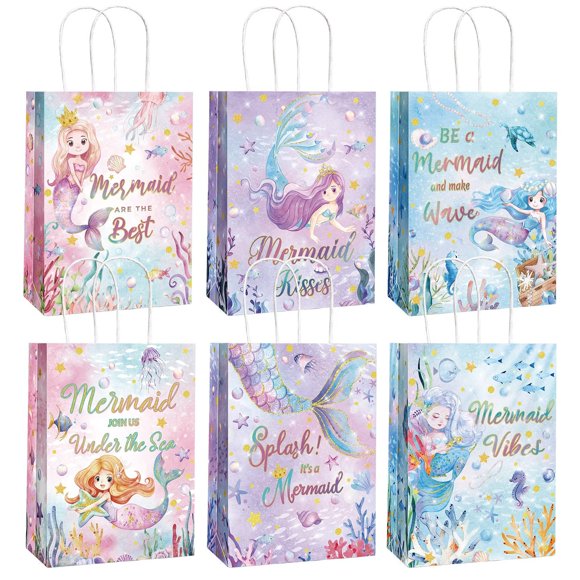 Ensemble de Fête Magique Sirène - 24 Sacs à Friandises Aquarelle avec Poignées pour des Célébrations d'Anniversaire et Baby Showers Inoubliables, Parfait pour Décorations de Fête