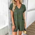 thumbnail image 4 of Women's Summer Short Sleeve V Neck Romper Back Hollow Out Jumpsuit with Pockets - Polyester Lightweight Comfortable Loose Fit for Beach Party Vacation, 4 of 5