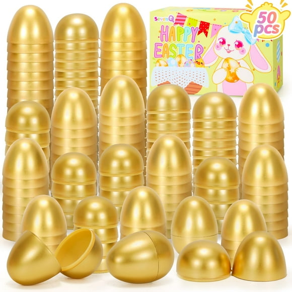 Huevos de Pascua rellenables SevenQ de plástico dorado, 50 unidades, para niños