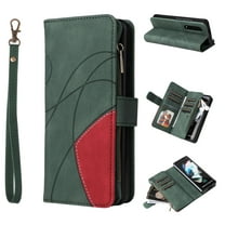 Designed for Galaxy Z Fold 4 5G Case (2022), Allytech Removable Wrist Strap Folio Kickstand [9 Card Holder] [1 Cash Zipper Pocket] Magnetic Snap Case for Samsung Galaxy Z Fold4, Green