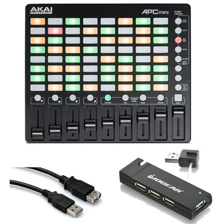 Akai Ram Upgrade - Akai Professional APC Mini Pad Controller + 4 Port USB Hub + Hosa Ext Cable 5 ft