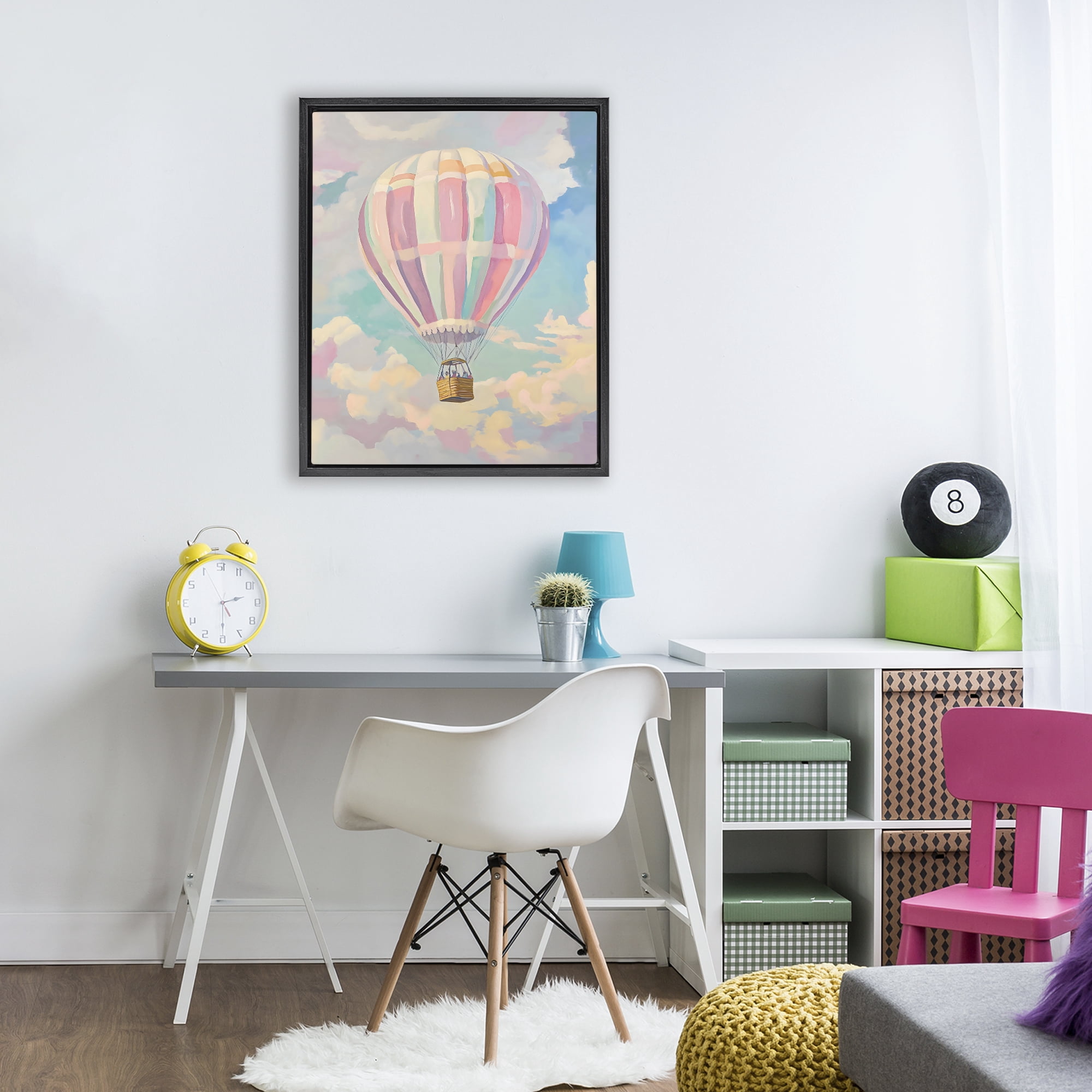 Stupell Industries Pastel Hot Air Balloon Black Framed Floater Canvas Wall Art, design by The Prints Vibe