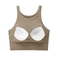 thumbnail image 2 of Womens Cropped Tank Tops with Built in Bra Racerback Workout Summer Scoop Neck Sleeveless Casual Yoga Crop Tees (Small, Khaki), 2 of 4