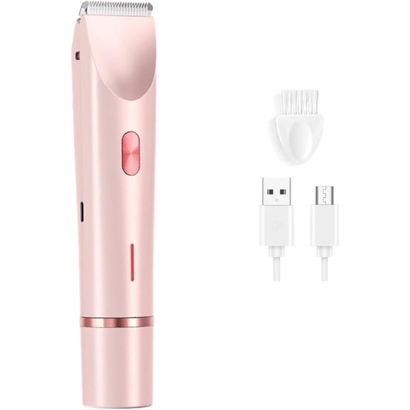 Electric Hair Trimmer for Women, IPX7 Waterproof 2-in-1 Dual Head Rechargeable Shaver, Painless Epilator for Face Underarms Legs and Bikini Area Y85-pink