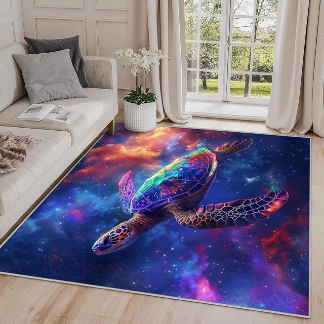 2x3 Rug, Sea Turtle Door Mat Washable Non Slip Soft for Entryway, Galaxy Space Universe Rug, Nebula Ocean Animal Carpet, Sea Turtle Home Decor & Gifts