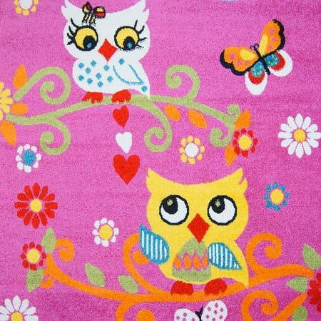 Ladole Rugs Owl Pink Kids Playroom, Owl Nursery Rug
