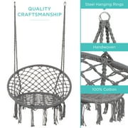 Best Choice Products Macrame Hanging Chair, Handwoven Cotton Hammock Swing w/ Mounting Hardware - Beige