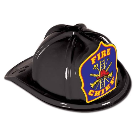 Black Child Size Plastic Fire Chief Plastic Hat,