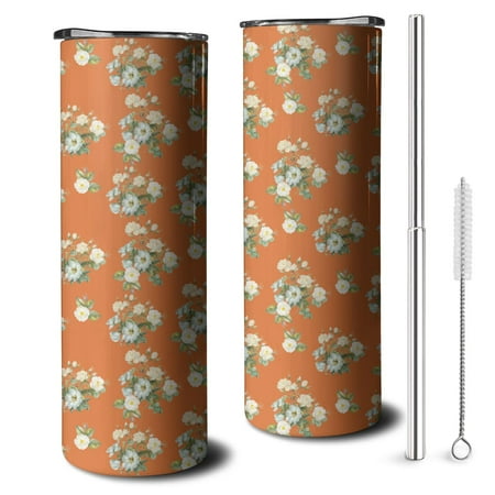 

20OZ Flower White Orange Retro Good Style Skinny Tumblers & Travel Mugs for Coffee ，could Travelers Gift